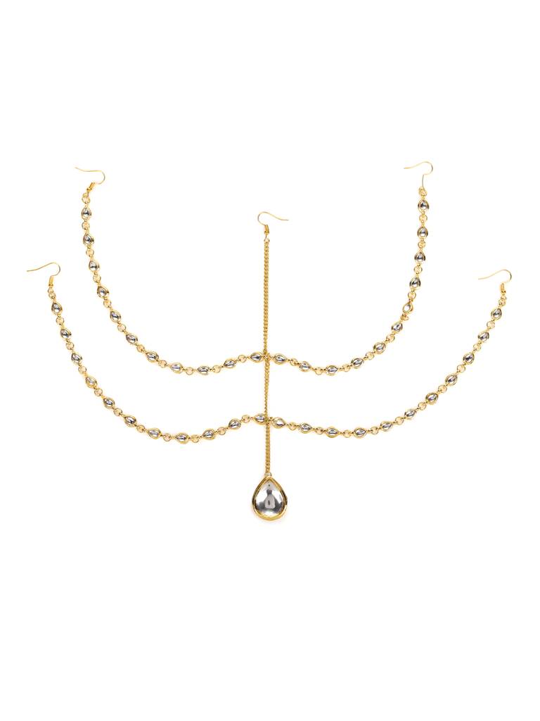 Teardrop Layered Gold Plated Kundan Mathapatti : RRJULY22-82