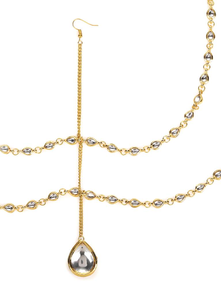 Teardrop Layered Gold Plated Kundan Mathapatti : RRJULY22-82
