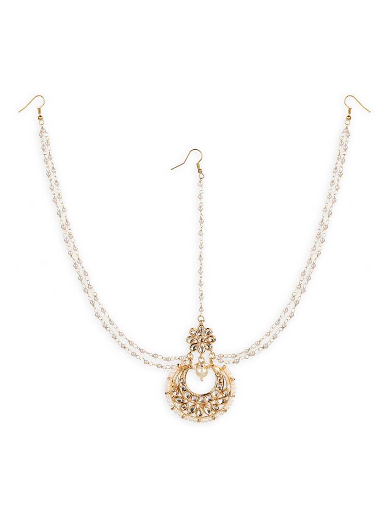 Chand Centerpiece With Pearls Gold Plated Kundan Mathapatti : RRJULY22-84