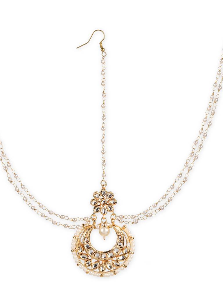 Chand Centerpiece With Pearls Gold Plated Kundan Mathapatti : RRJULY22-84