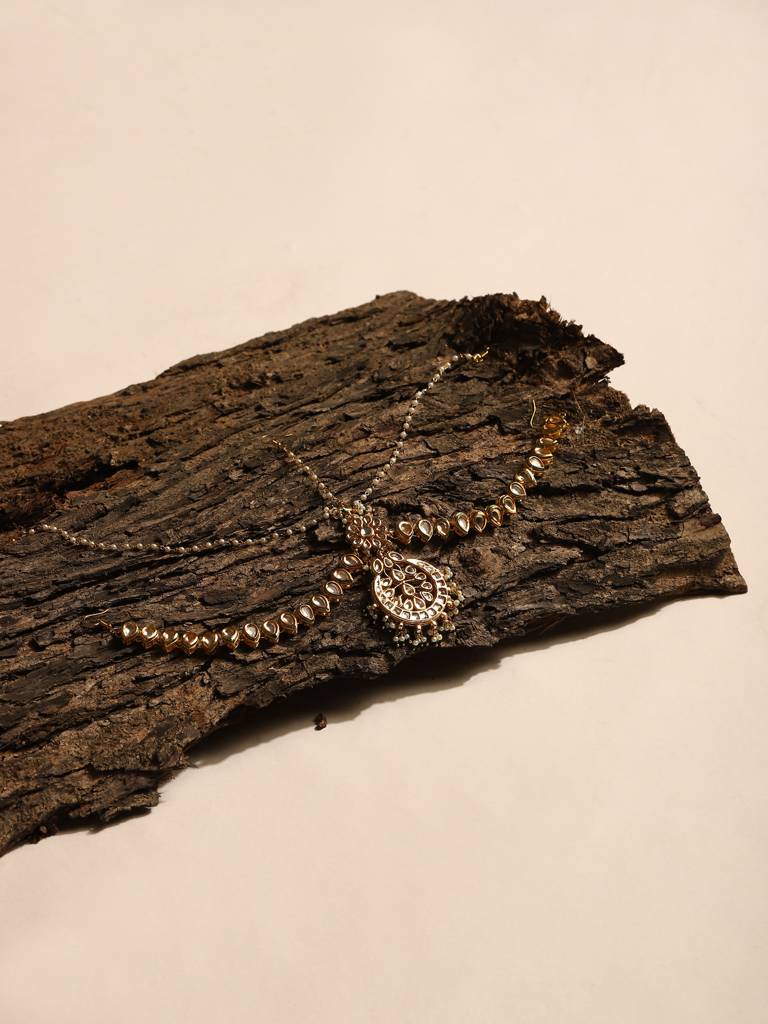 Gold Plated Kundan Mathapatti : RRJULY22-86