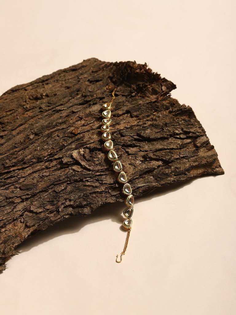 Flower Green Gold Plated Kundan Headband : RRJULY22-88