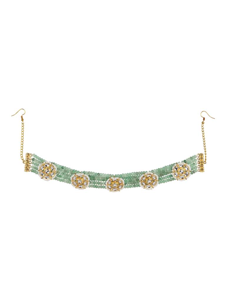 Green Gold Plated Kundan Headband : RRJULY22-90
