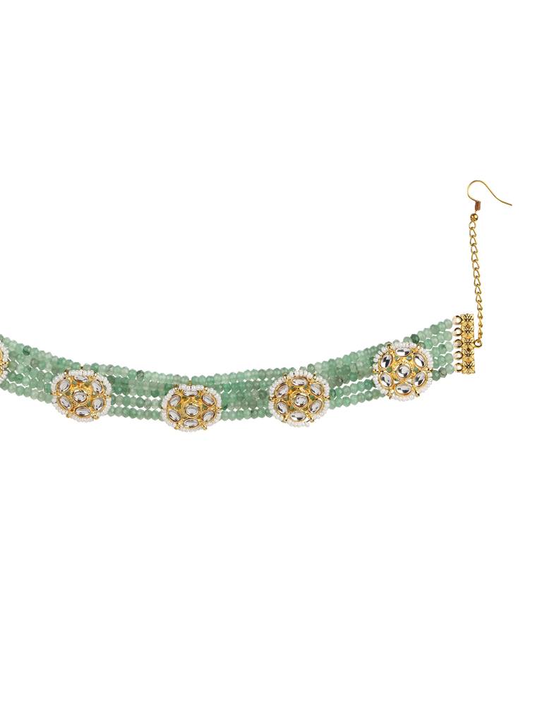 Green Gold Plated Kundan Headband : RRJULY22-90