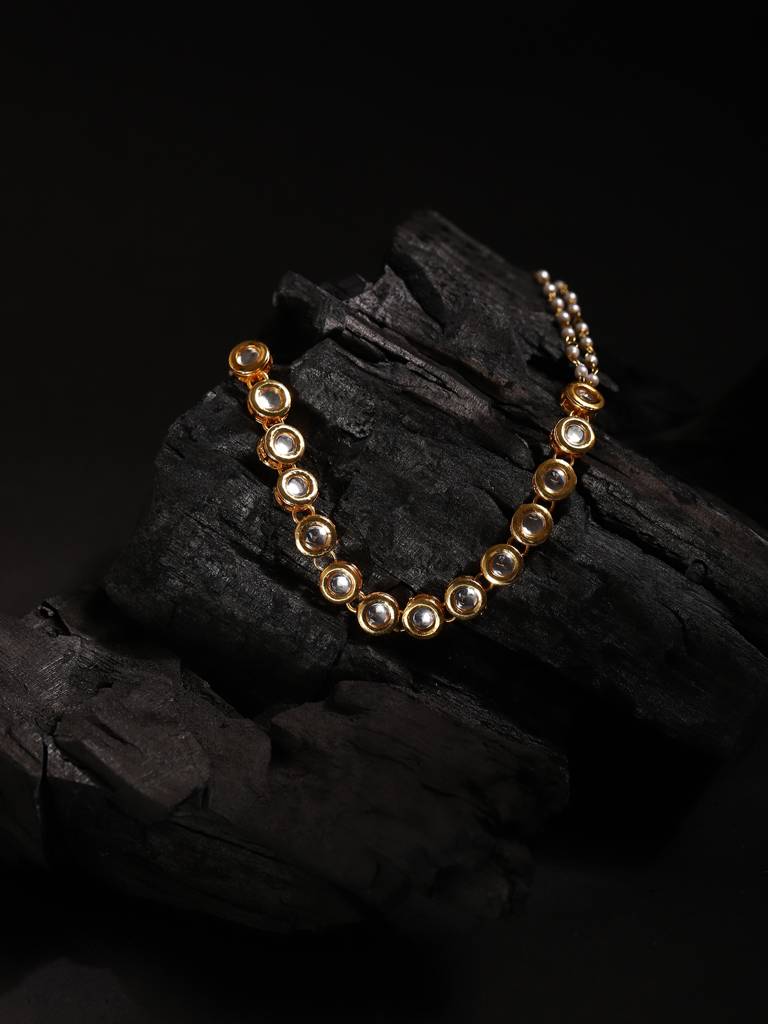 Gold Plated Kundan Headband With Pearls : RRJULY22-91