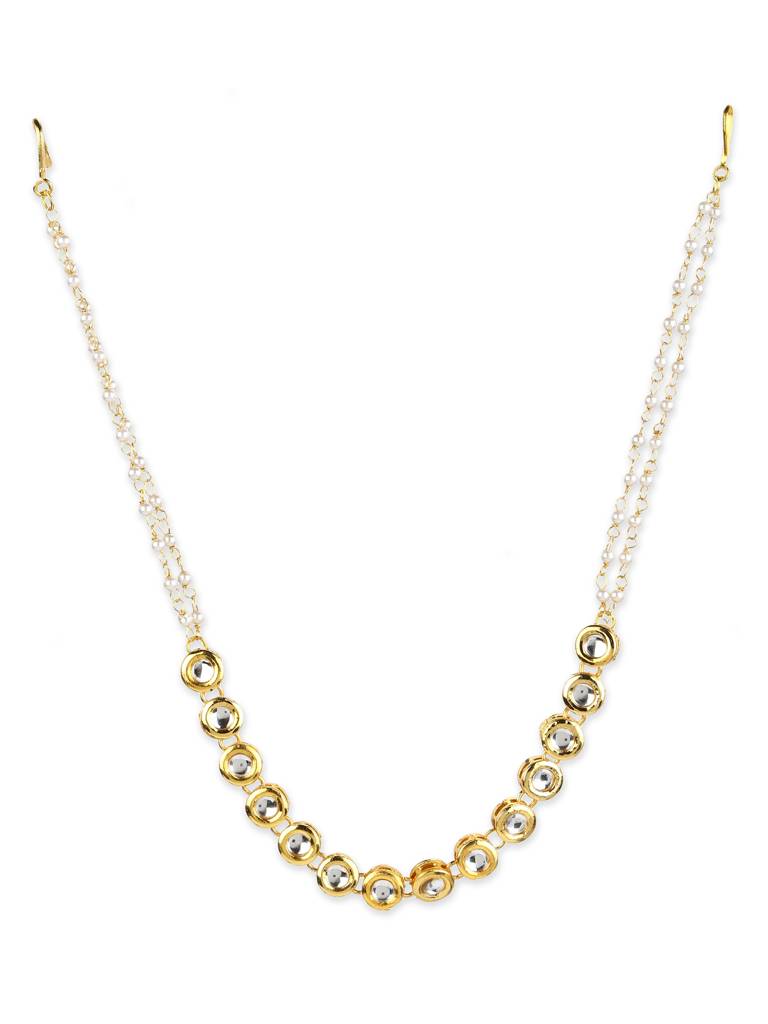 Gold Plated Kundan Headband With Pearls : RRJULY22-91