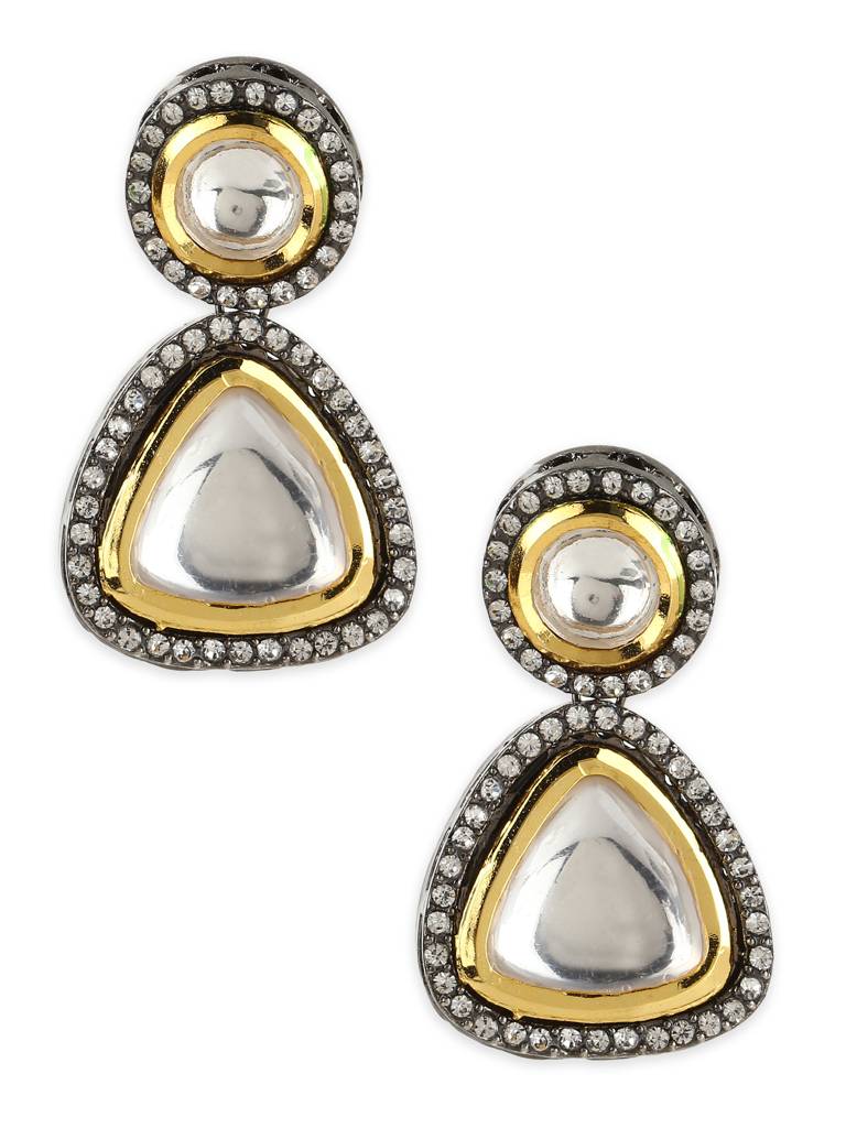 Dual Tone Polki Earrings With Crystals : RRJULY22-94