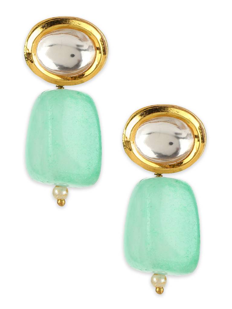 Green Gold Plated Kundan Earrings : RRJULY22-96