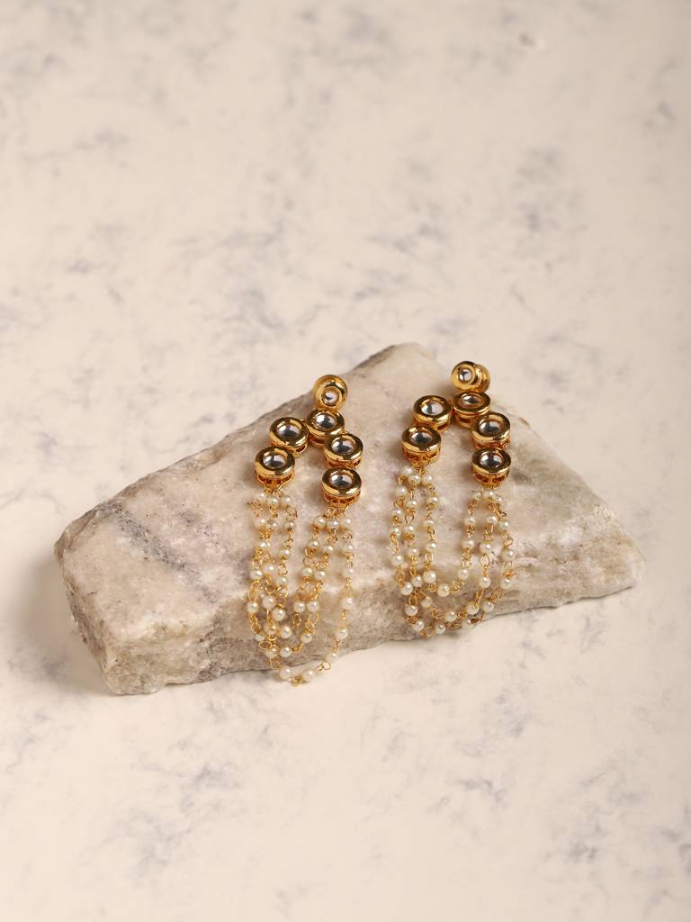 Gold Plated Kundan Earrings With Pearls : RRJULY22-99