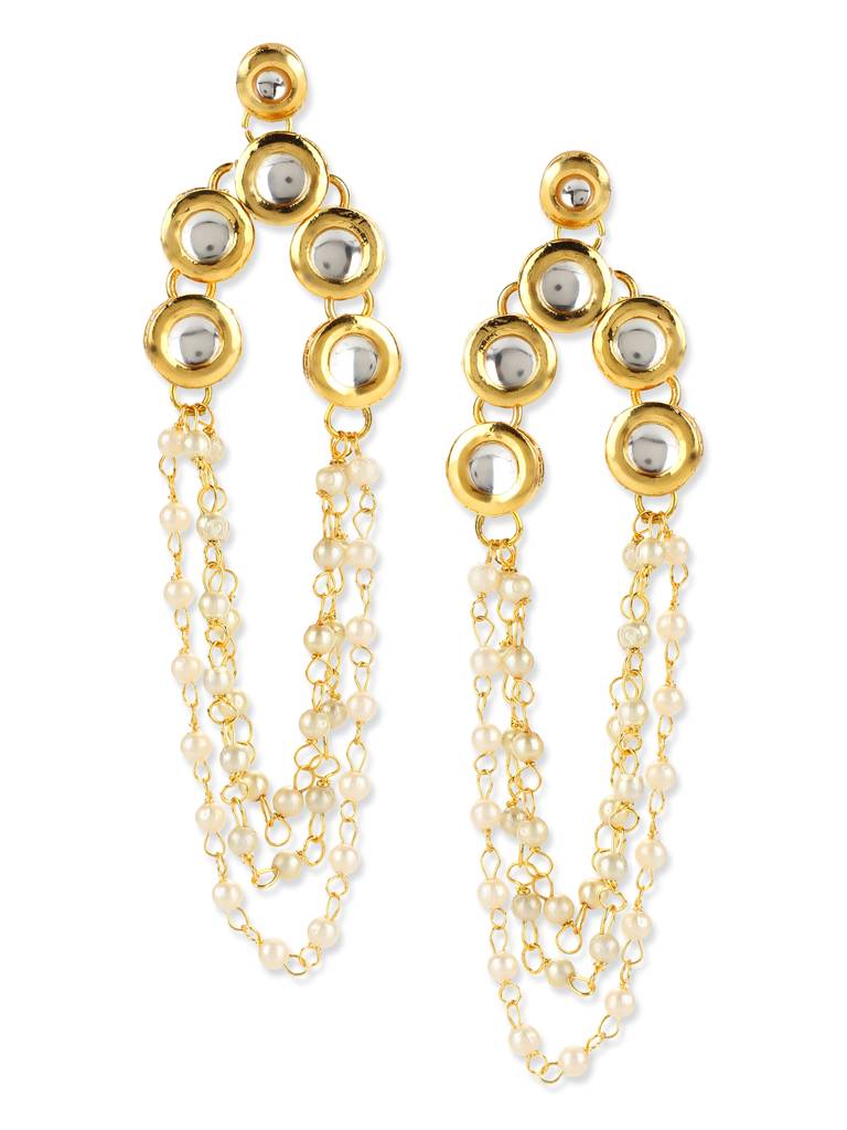 Gold Plated Kundan Earrings With Pearls : RRJULY22-99