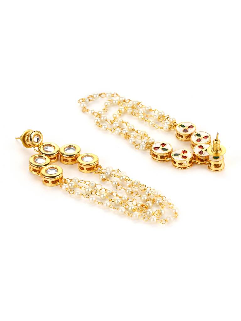 Gold Plated Kundan Earrings With Pearls : RRJULY22-99