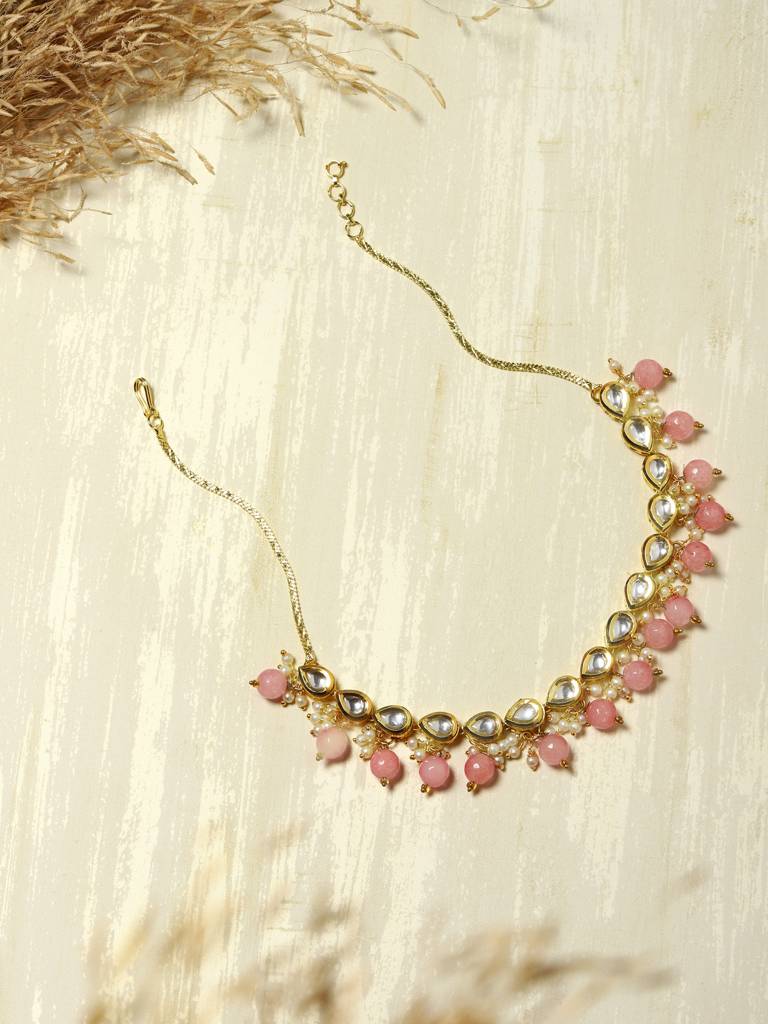 Teardrop Pink Beaded Kundan Choker : RRMAY22-14
