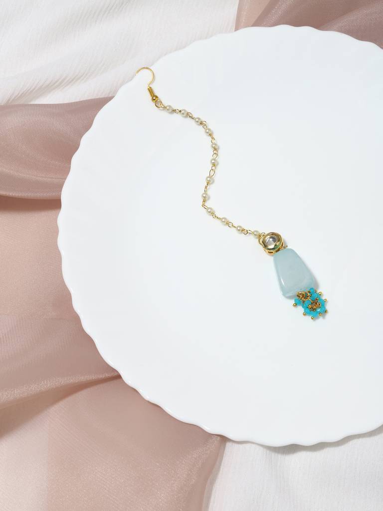 Turquoise Blue Kundan Maang Tikka : RRMAY22-30