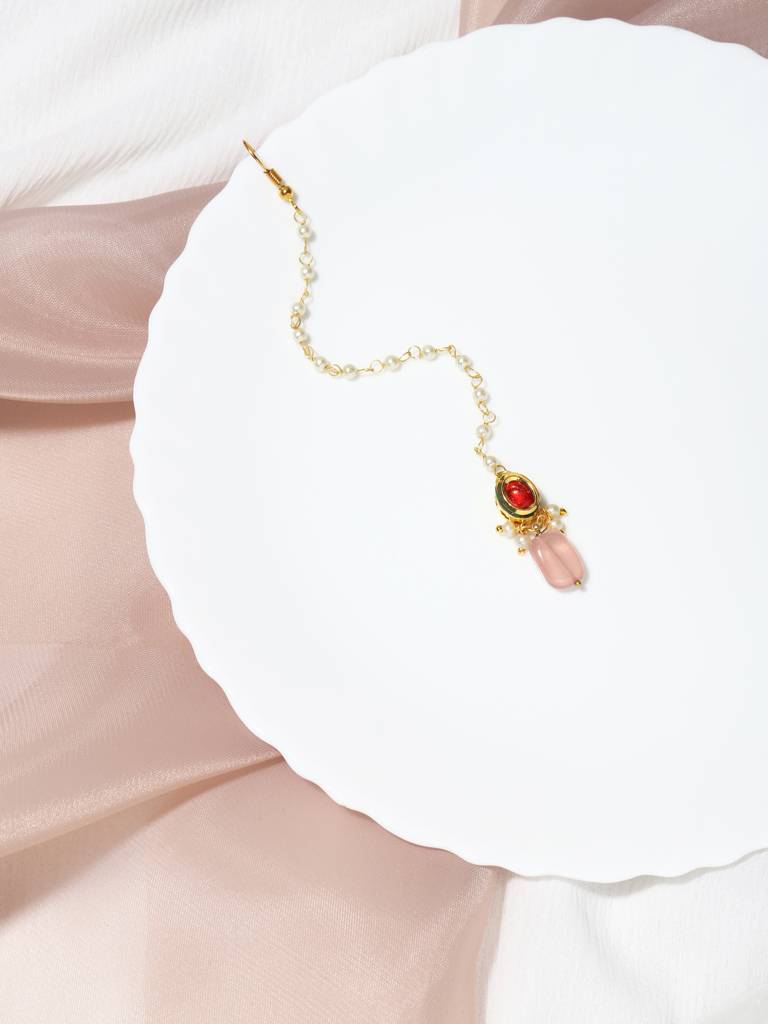 Oval Pink Kundan Maang Tikka : RRMAY22-31