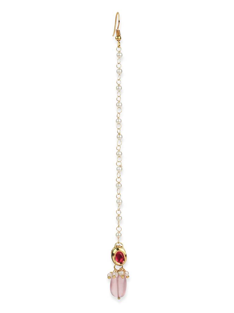 Oval Pink Kundan Maang Tikka : RRMAY22-31
