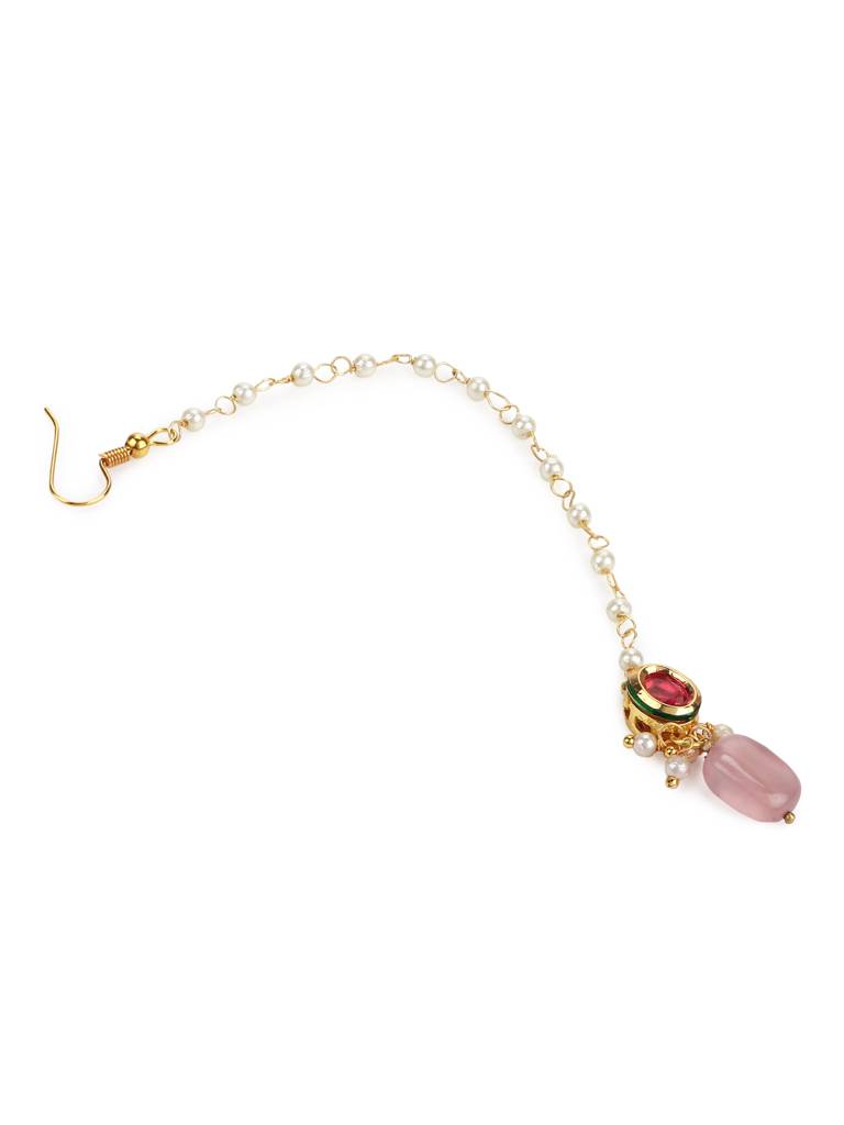 Oval Pink Kundan Maang Tikka : RRMAY22-31