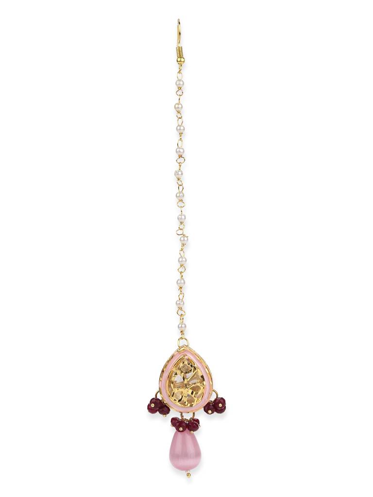 Kundan Pink Maroon Maang Tikka : RRMAY22-34
