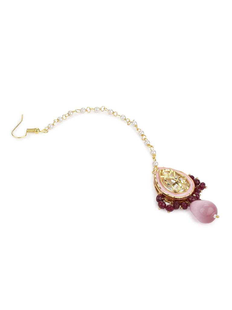 Kundan Pink Maroon Maang Tikka : RRMAY22-34