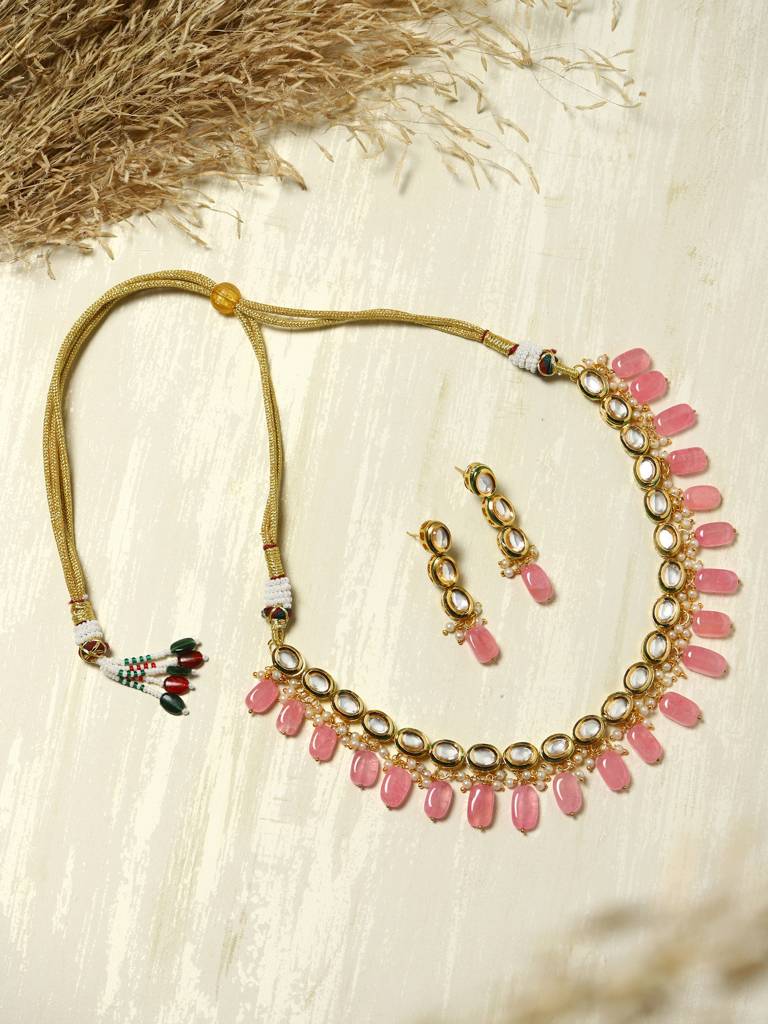 Pink And Pearl Kundan Choker With Earrings : RRMAY22-6