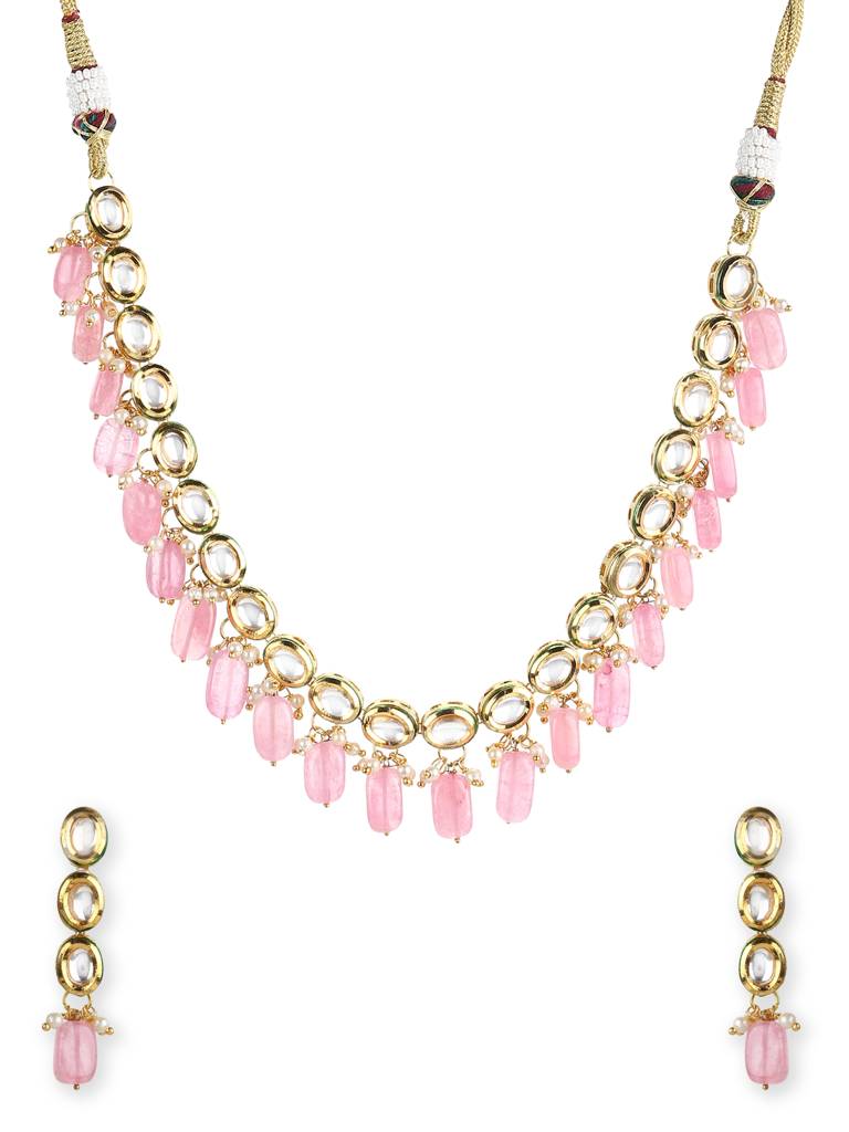 Pink And Pearl Kundan Choker With Earrings : RRMAY22-6