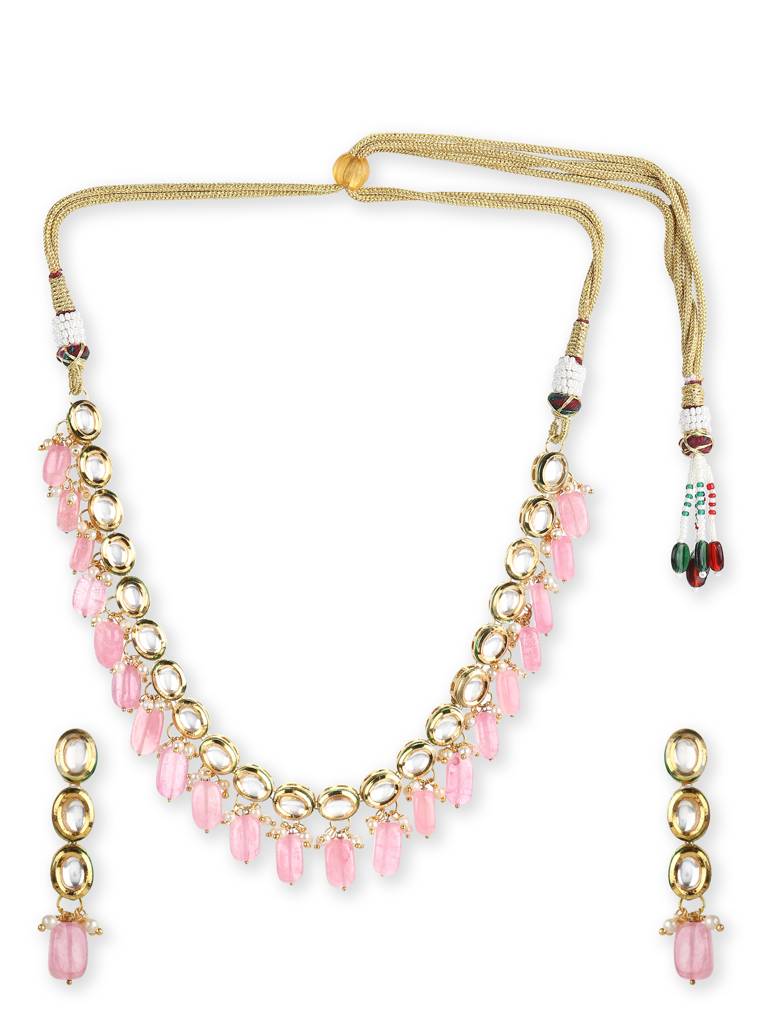 Pink And Pearl Kundan Choker With Earrings : RRMAY22-6