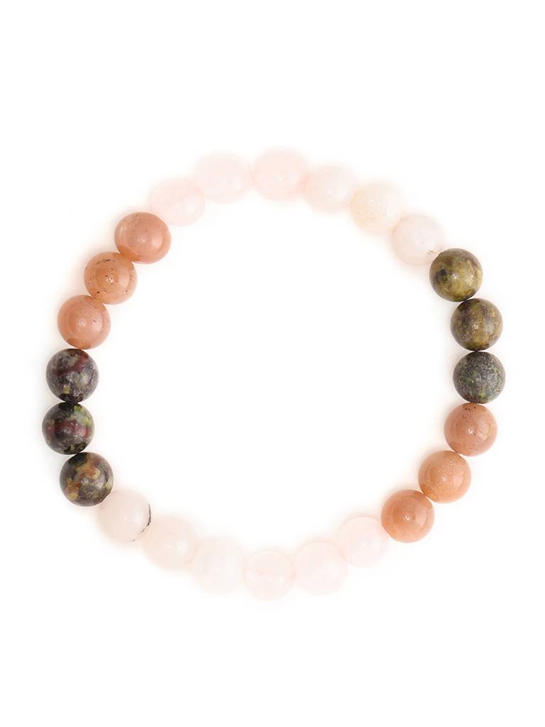 Red Carnelian, Amathyst Pyrite Metal Multicoloured Brown, Black And White Beads Bracelet : RRMAYDC25-102