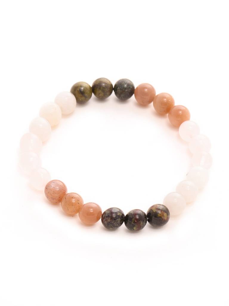 Red Carnelian, Amathyst Pyrite Metal Multicoloured Brown, Black And White Beads Bracelet : RRMAYDC25-102