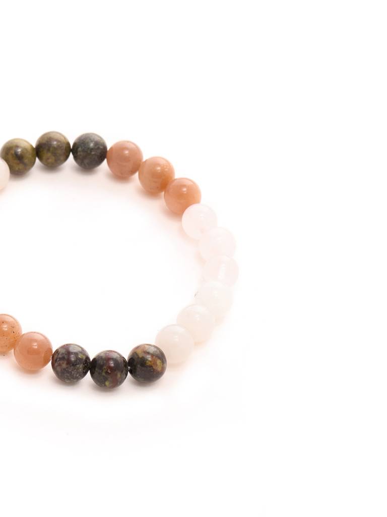 Red Carnelian, Amathyst Pyrite Metal Multicoloured Brown, Black And White Beads Bracelet : RRMAYDC25-102