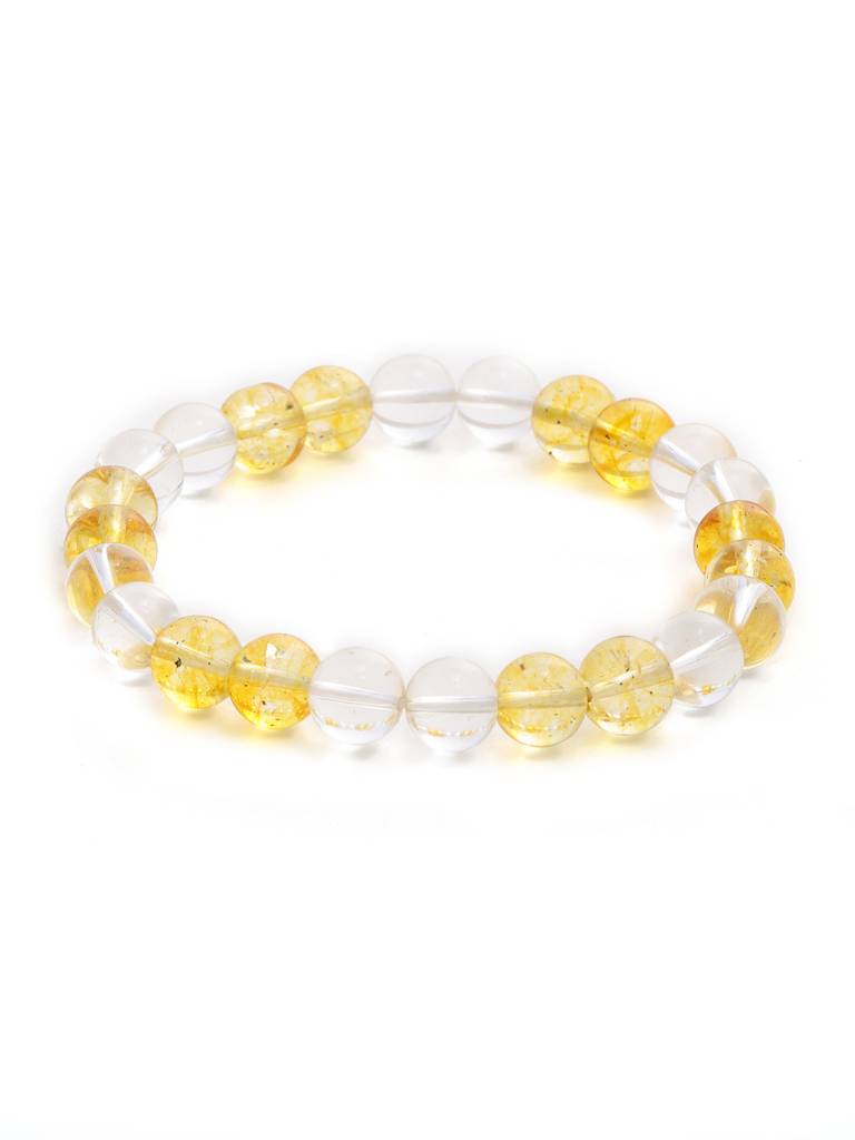Clear Quartz & Citrine Yellow And White Beads Bracelet : RRMAYDC25-104