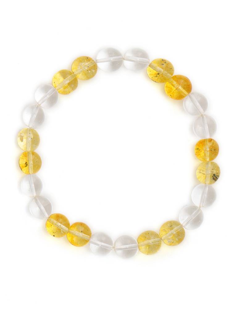 Clear Quartz & Citrine Yellow And White Beads Bracelet : RRMAYDC25-104