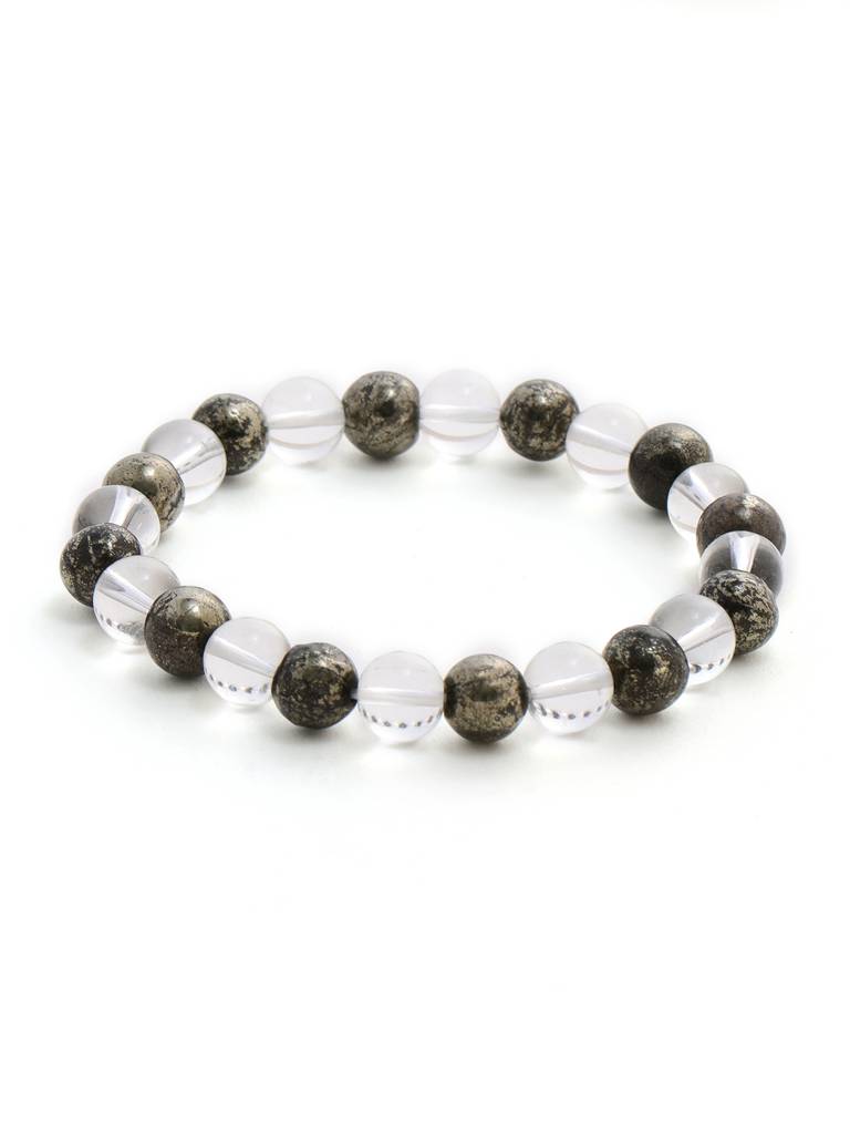 Clear Quatrz & Pyrite Black And White Beads Bracelet : RRMAYDC25-105
