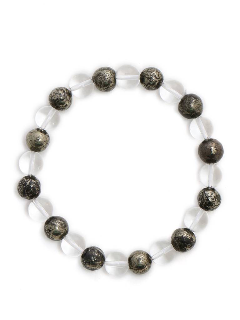 Clear Quatrz & Pyrite Black And White Beads Bracelet : RRMAYDC25-105