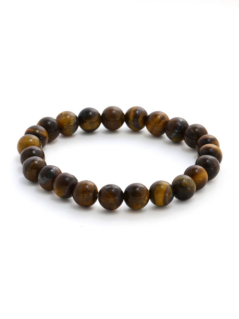 Tiger Eye Brown And Black Round Crystal Beads Elastic Bracelet : RRMAYDC25-82