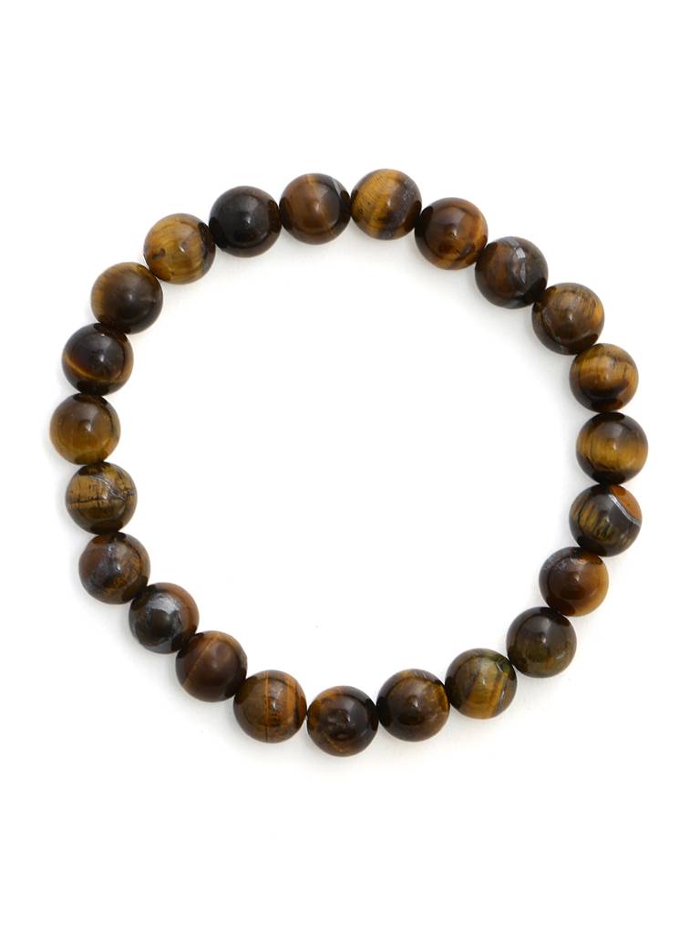 Tiger Eye Brown And Black Round Crystal Beads Elastic Bracelet : RRMAYDC25-82