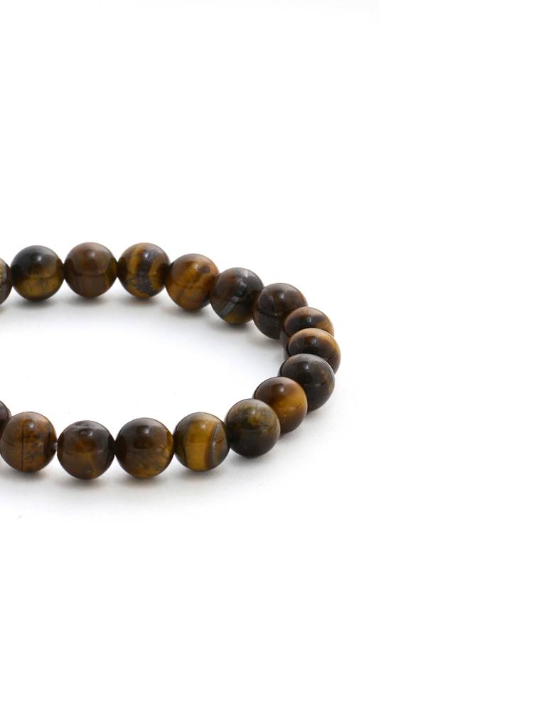 Tiger Eye Brown And Black Round Crystal Beads Elastic Bracelet : RRMAYDC25-82