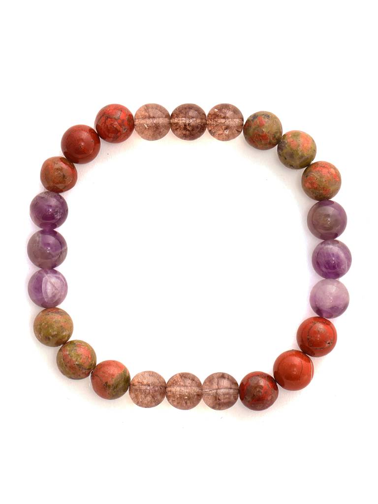 Red Carnelian, Lapis Lazuli, Amethyst And Green Avanturine Multi-Coloured Cyrstal Beads Bracelet : RRMAYDC25-94