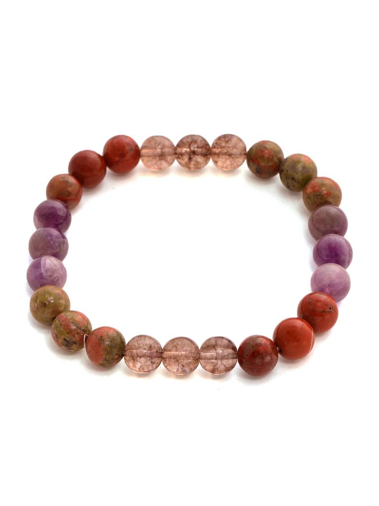 Red Carnelian, Lapis Lazuli, Amethyst And Green Avanturine Multi-Coloured Cyrstal Beads Bracelet : RRMAYDC25-94