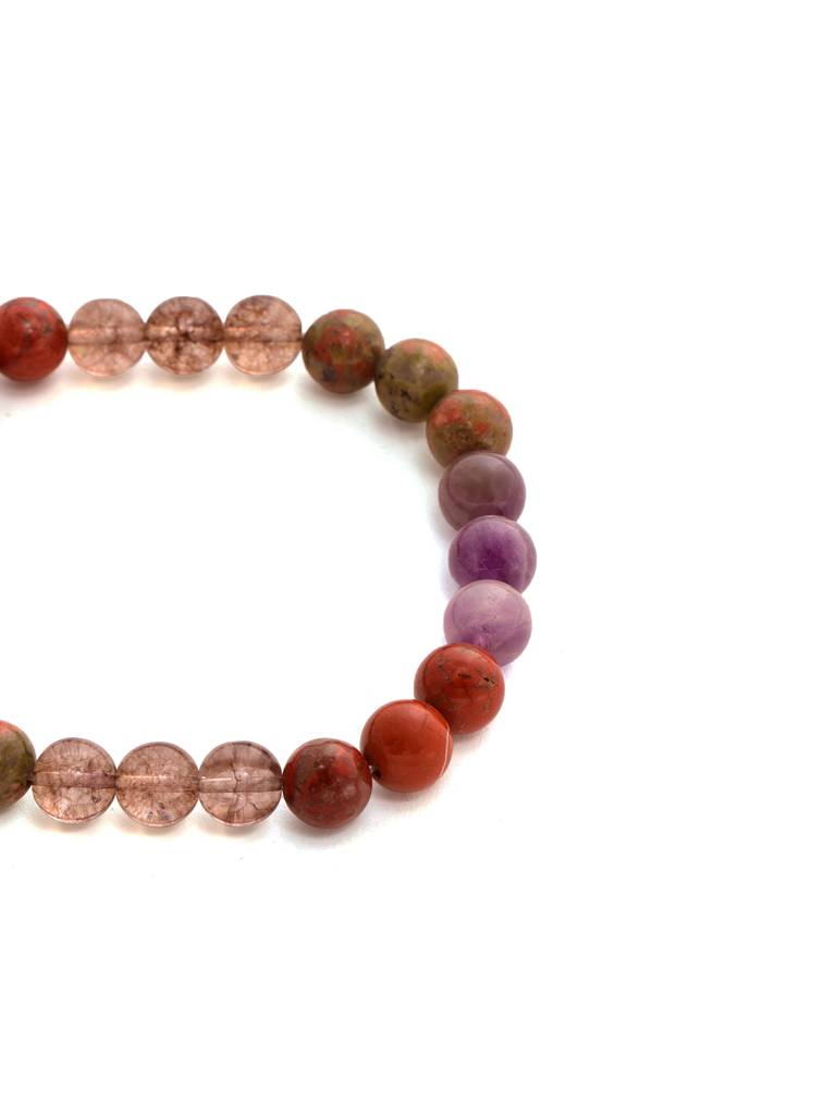 Red Carnelian, Lapis Lazuli, Amethyst And Green Avanturine Multi-Coloured Cyrstal Beads Bracelet : RRMAYDC25-94