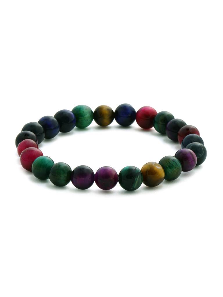 Red Carnelian, Lapis Lazuli, Amethyst And Green Avanturine Multicoloured Cyrstal Beads Bracelet : RRMAYDC25-95