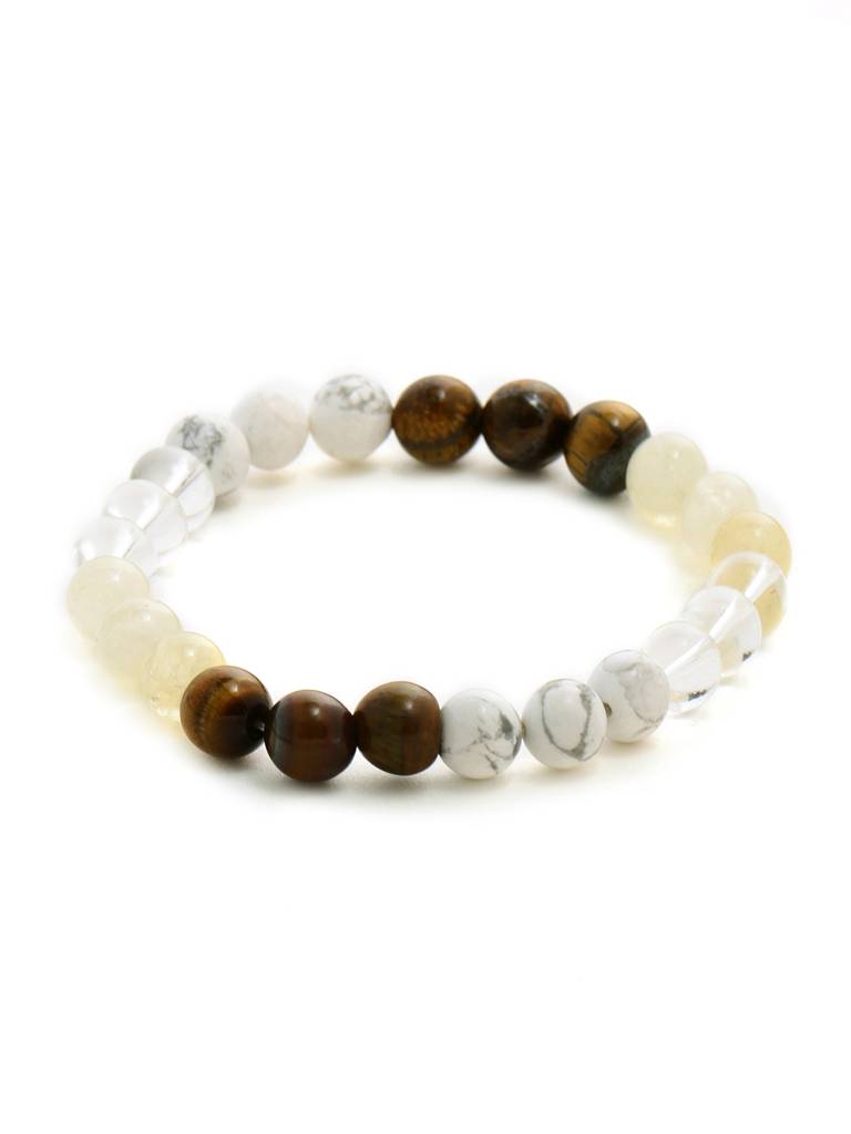 Clear Quartz And Tiger Eye Multicoloured Cyrstal Beads Bracelet : RRMAYDC25-97