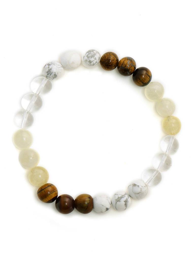 Clear Quartz And Tiger Eye Multicoloured Cyrstal Beads Bracelet : RRMAYDC25-97