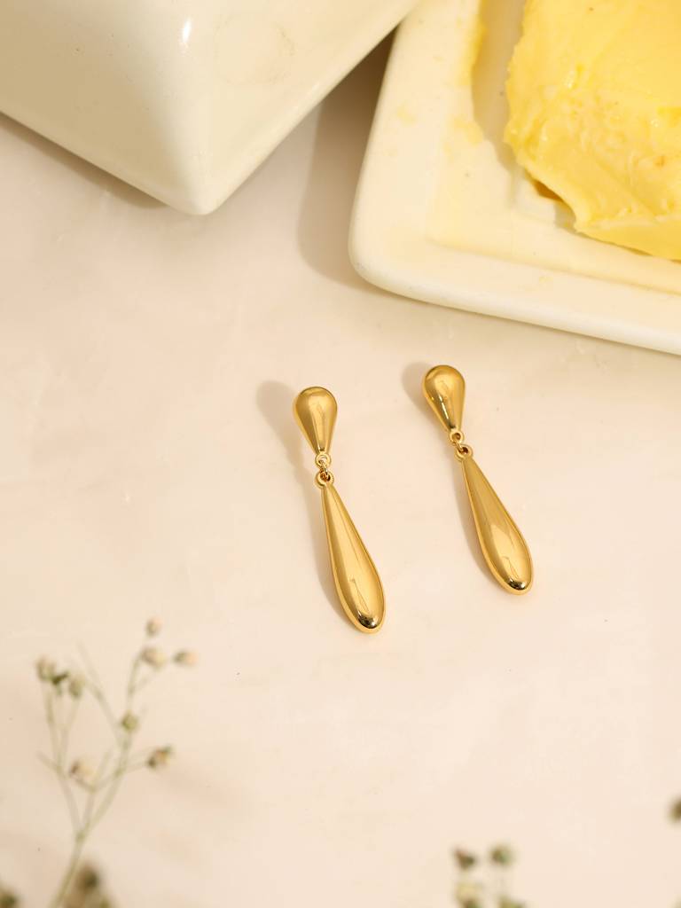 Golden Drop Earrings By Ruby Raang-77 : RRMAYDR25-77