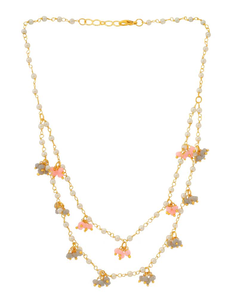Beaded Pearl Necklace With Grey And Pink Colourful Motifs By Ruby Raang : RRMAYIN25-44