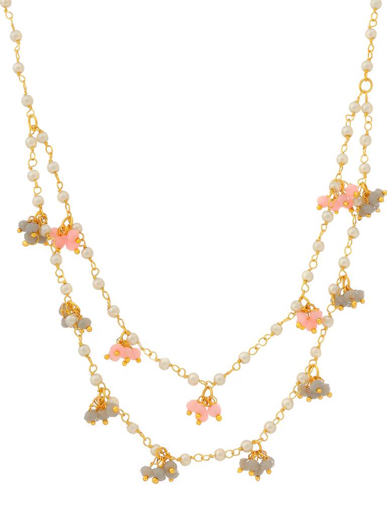Beaded Pearl Necklace With Grey And Pink Colourful Motifs By Ruby Raang : RRMAYIN25-44