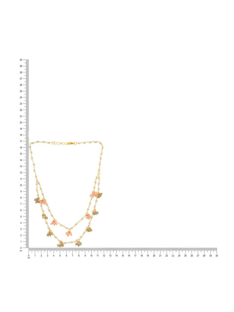 Beaded Pearl Necklace With Grey And Pink Colourful Motifs By Ruby Raang : RRMAYIN25-44