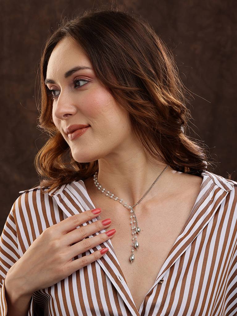 Beaded One Sided Motif Necklace By Ruby Raang : RRMAYIN25-58