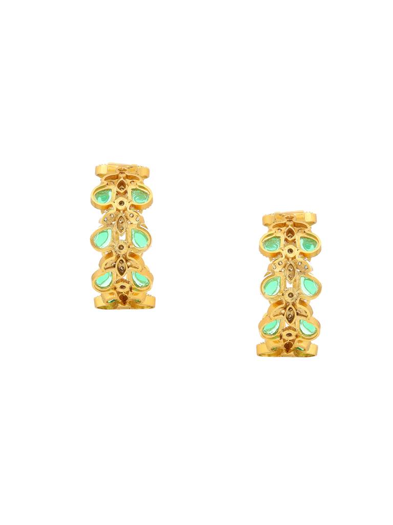 Ruby Raang Women'S Natural Green Stone With Moissanite Diamond Earrings : RRMAYJJ25-11