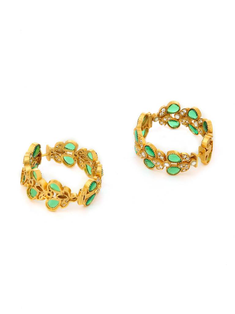 Ruby Raang Women'S Natural Green Stone With Moissanite Diamond Earrings : RRMAYJJ25-11