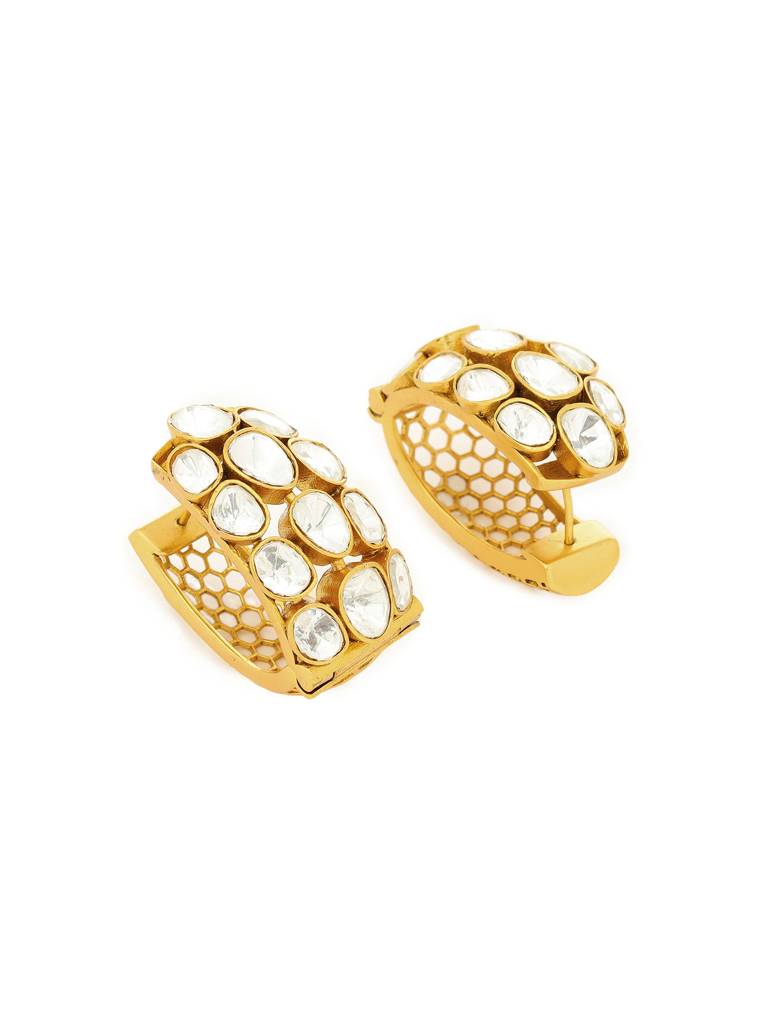 Ruby Raang Glass Kundan Circular Earrings : RRMAYJJ25-16