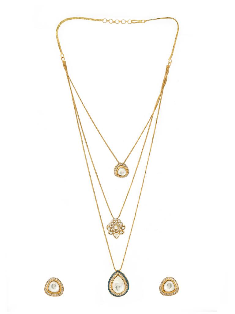 Ruby Raang Kundan Antique Finish Earrings And Dew Drop Necklace Set : RRMAYJJ25-27